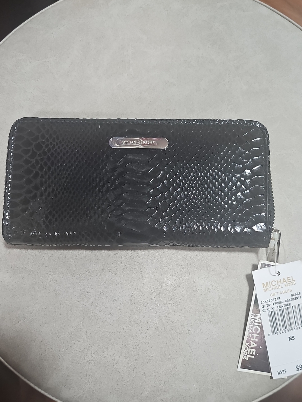 Michael Kors Black Snake-Embossed Zip-Around Wallet